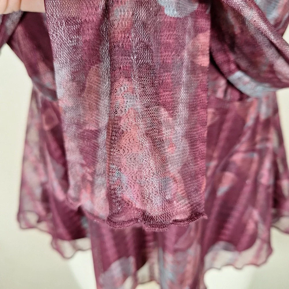 Y2K Babydoll Sheer Mesh Fairy Grunge Whimsi Flowy Floral Top Long Sleeve Small